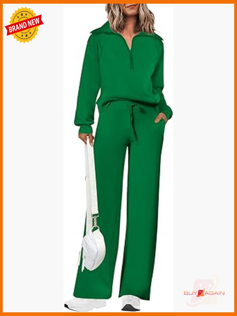 Two Piece Tracksuit Set Half Zip Pullover Wide Leg Pants Lounge Sets
